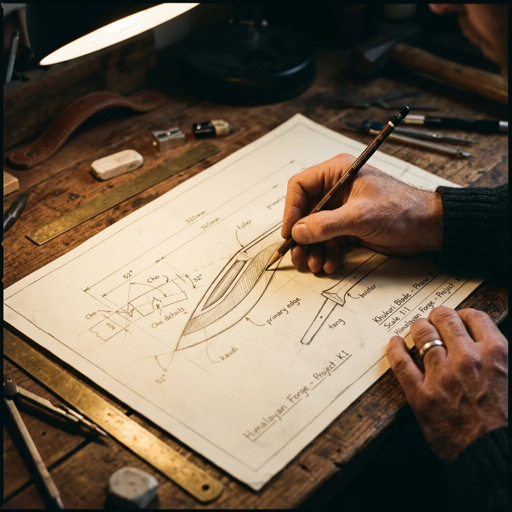 Designer sketching a khukuri blade design