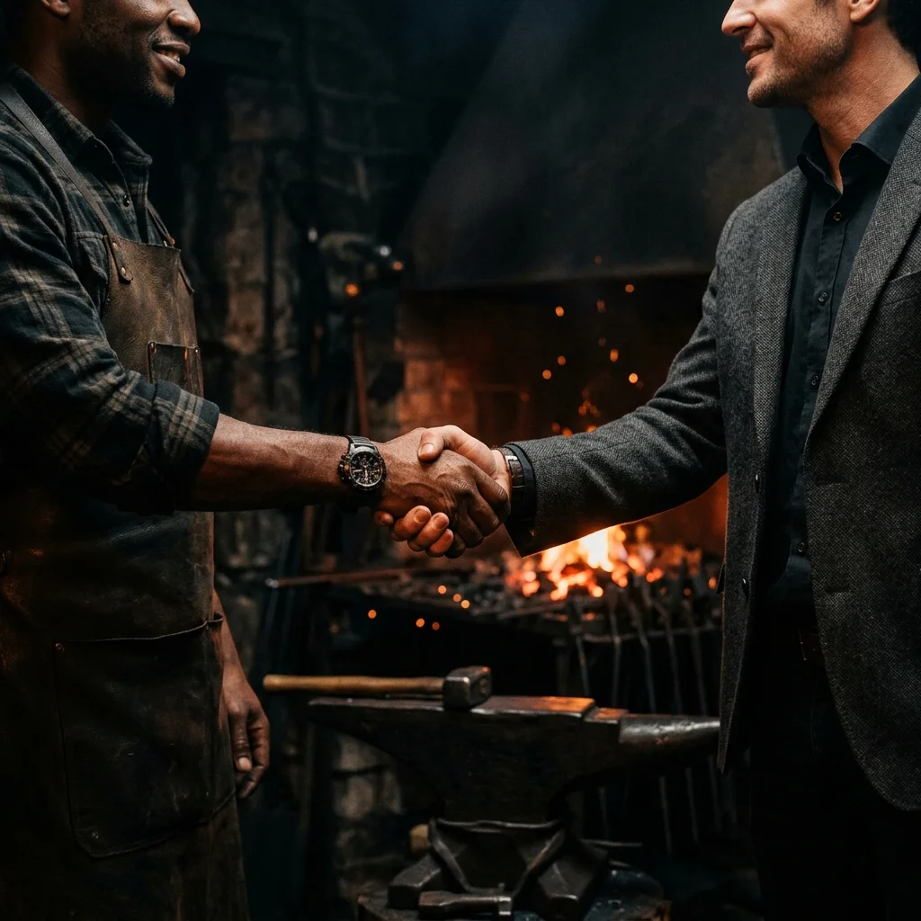 Business partnership handshake at the forge